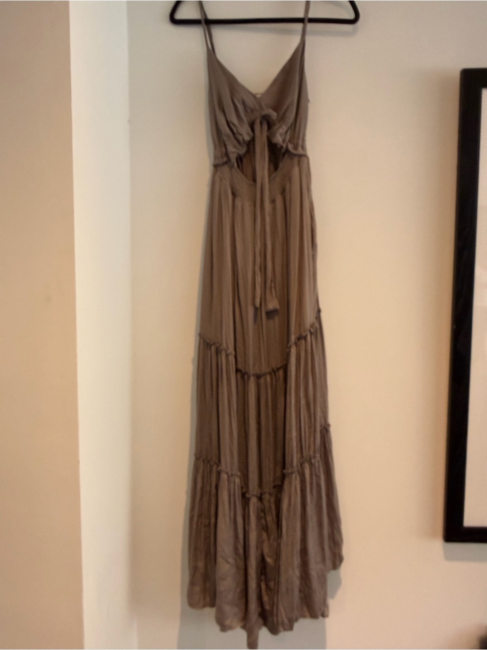 Mustard Seed Taupe Tie-Front Maxi Dress